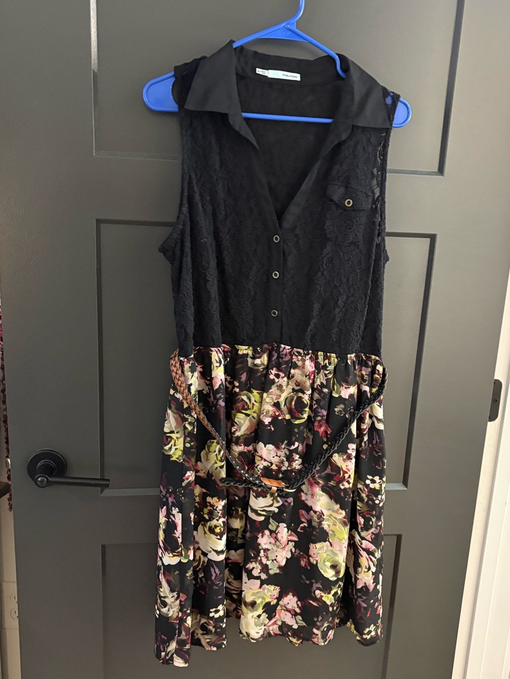 Maurices Black Lace Bodice Floral Skirt Mini Dress